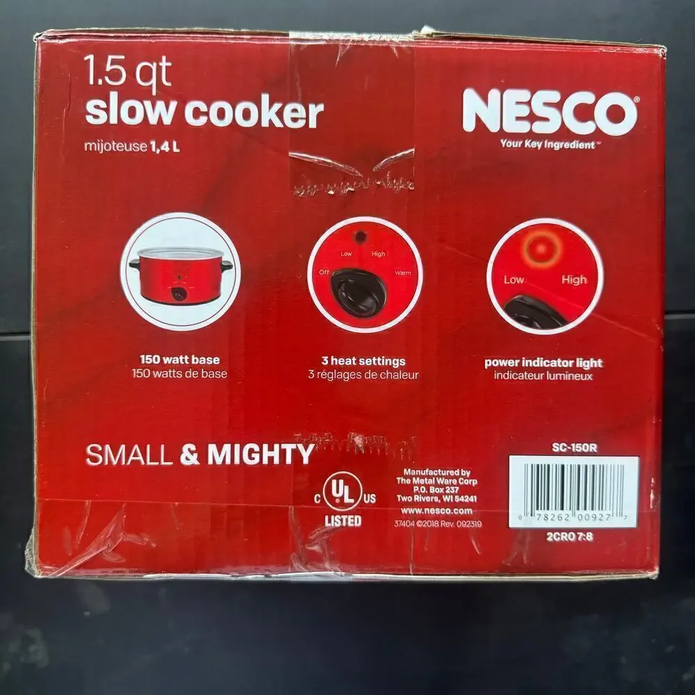 NWT NESCO 1.5QT Oval Slow Cooker Metallic Red Dishwasher Safe Ceramic Pot
